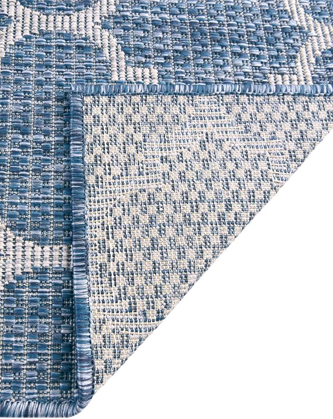 Unique Loom Trellis Collection Area Rug-Lattice Design, Moroccan Inspired for Indoor/Outdoor Décor, 2' 0" x 8' 0" Runner, Navy Blue/Gray