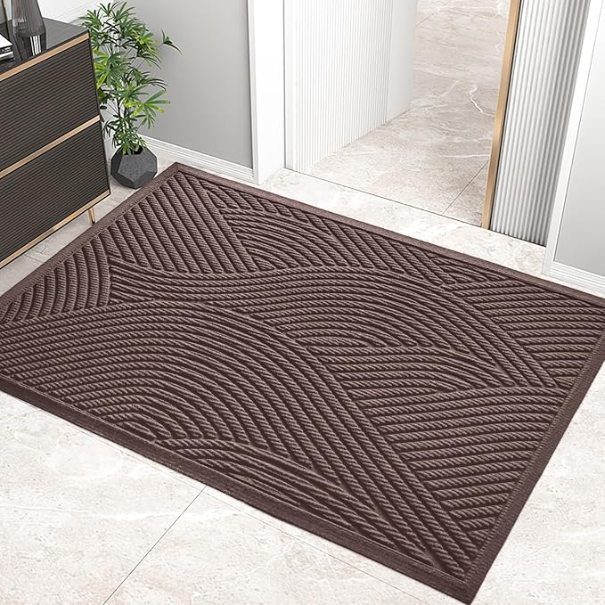 Sturdy Front Door Mat, Absorbent Muddy Dirt Resist Welcome Door Mats Outdoor Indoor, Stain and Fade Resistant, Non-Slip Backing Entry Mat Low Profile Doormat for Entryway, 47×32, Coffee