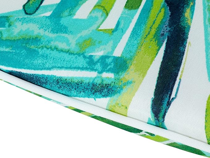 Magpie Fabrics 17"x16"x2" U-Shape Chair Cushions with Ties 2 Count, Outdoor Indoor Waterproof All Weather Seat Pads Decoration for Patio Garden Dining Office - Green Palm Leaves