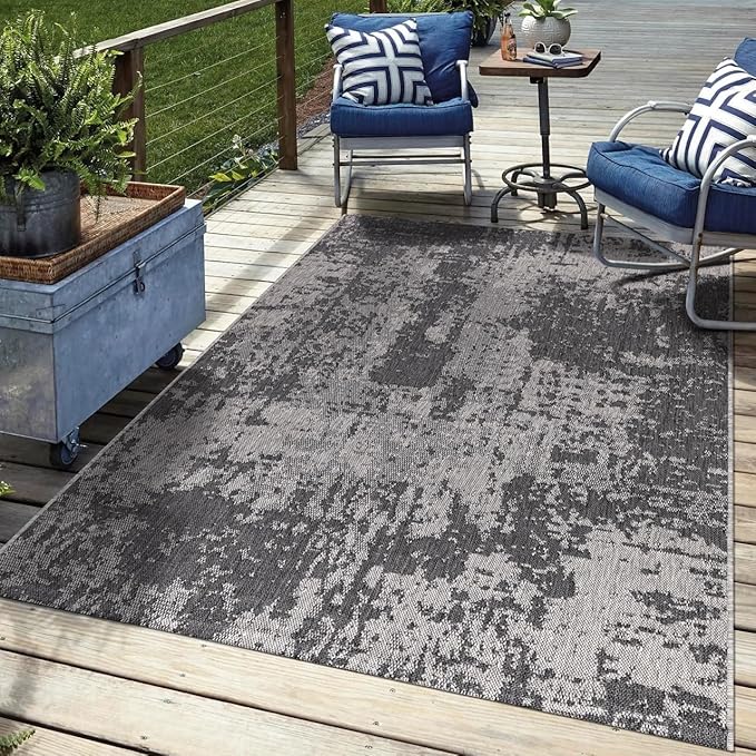 Keen Home Design Terrace Outdoor Throw Rug - 36"x60" Washable Indoor/Outdoor Rug for Patio, Kitchen, Balcony, Beach, Garden, Deck and Porch, Size: 3' x 5', Abstract Black