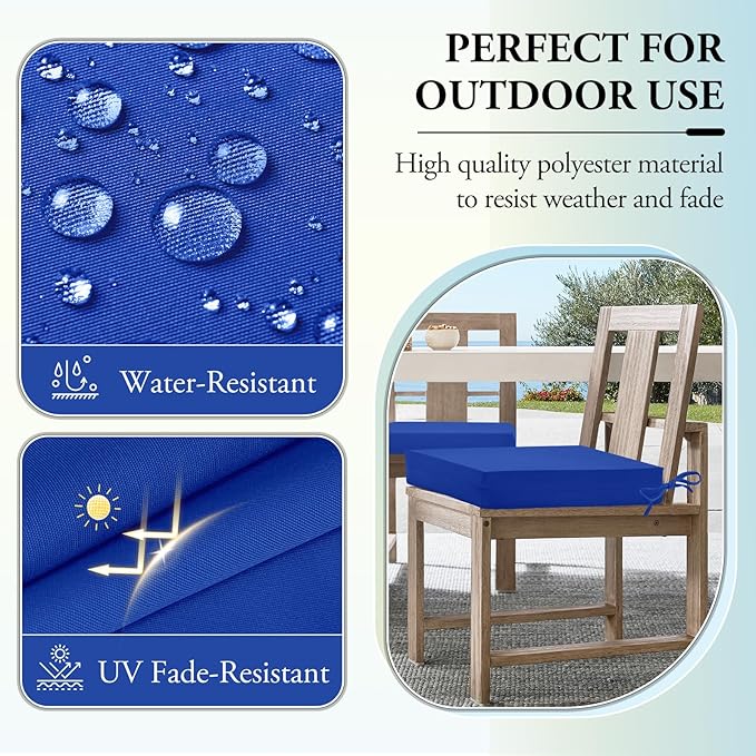 Wellsin Outdoor Chair Cushions for Patio Furniture - Outdoor Cushions for Chairs - Water Resistant Patio Chair Cushions Set of 4, 18.5"X16"X3", Royal Blue