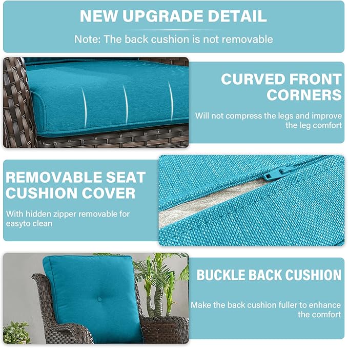 Outdoor Chair Cushions 2 Sets - 22*24" Patio Furniture Cushion with Removable Cover, 28D High Density Sponge Filling Outdoor Patio Cushion for Chair, Rocker, Sofa and Loveseat - Light Blue