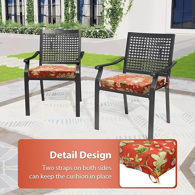 Outdoor Chair Cushions Set of 4, 18.5 x 16 Inch Patio Chair Cushions for Outdoor Furniture, Water Resistant, Non-Slip Ties(Floral)