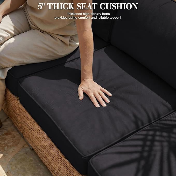Outdoor Replacement Cushions for Patio Furniture, 5" Foam High-Density, 14-Piece Water-Resistant Outdoor Cushion for 6-Seat Sectional Patio Conversation Sets, Liner&Cover