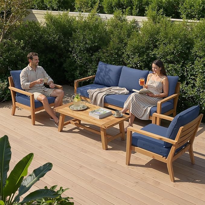 Crestlive 5.5" Outdoor Cushion for Patio Furniture Set of 2, 24 x 24, Waterproof and Fade-Resistant Deep Seat Cushions for Chair, Wicker Sofa and Couch, Sky Blue