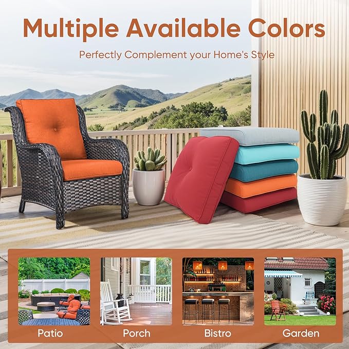 Outdoor Chair Cushions for Patio Furniture - 1 Pack Outside High Back Thick Water-Resistant Cushion 22x24 with Zipper Cover for Wicker Glider Rocking Chairs Loveseat Couch – Orange/Buckle