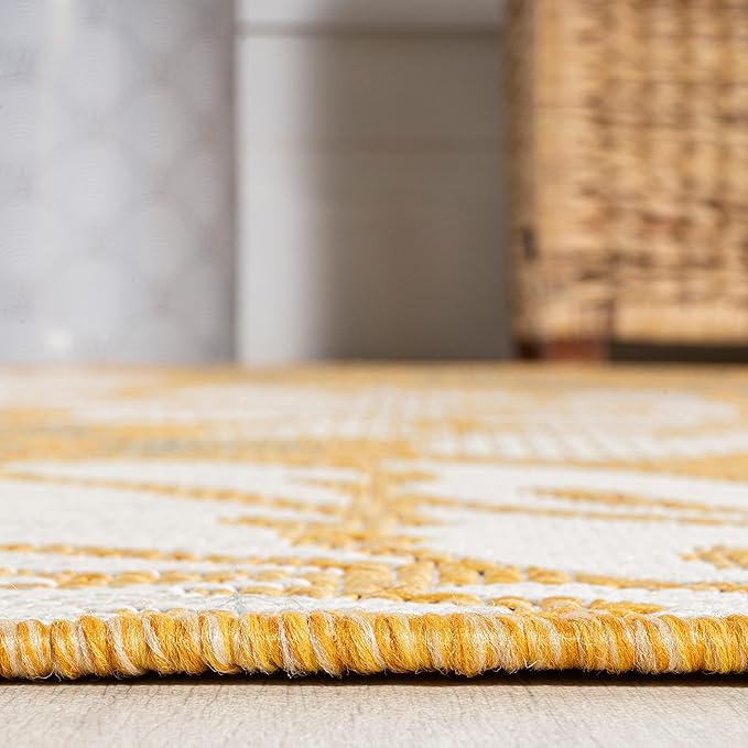 JONATHAN Y Floral Textured Weave Indoor Outdoor Area Rug 9X12 Yellow/Cream, Zinnia Modern for Backyard, Patio, Porch, Easy-Cleaning, High Traffic, Pet-Friendly, Non-Shedding (SMB110G-9)