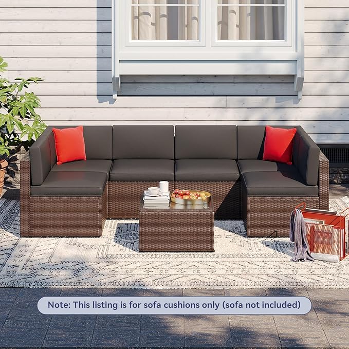 Aoxun Outdoor Replacement Cushions for Patio Furniture, Waterproof Sofa Cushion for 6-Seat Rattan Wicker Sectional Patio Conversation Sets, 14-Piece Cushions Set for L-Shape Couch, Black