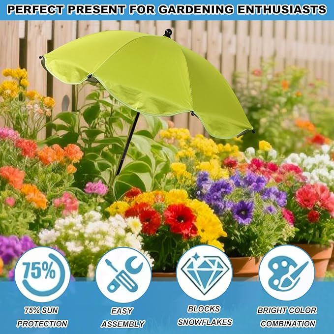 Adjustable Plant Umbrella, Large Garden Parasol with Iron Poles & Iron H-Shaped Pile Garden Shade Umbrella Cover for Potted Outdoor Plants Flowers Vegetables (Green)