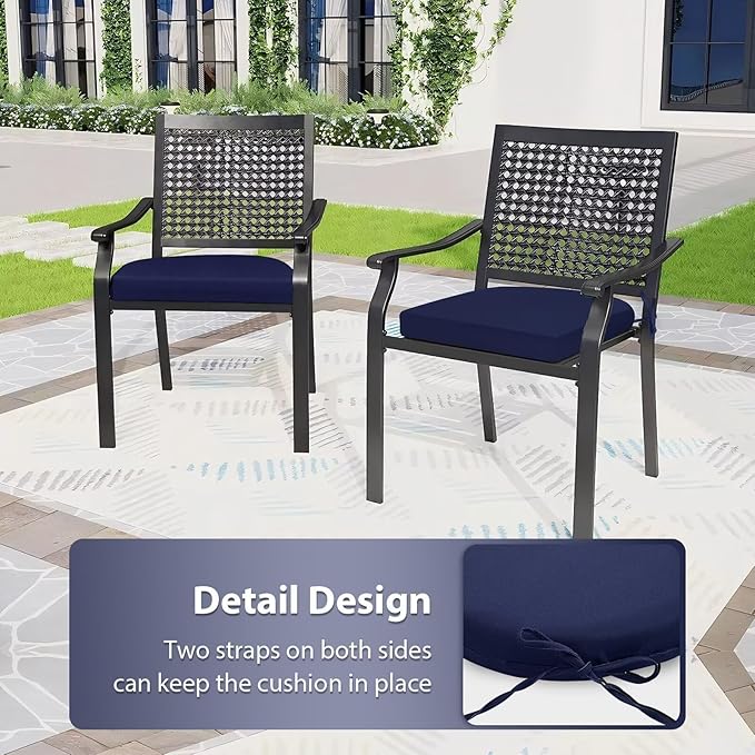 Outdoor Chair Cushions Set of 4, 17 x 16 Inch Patio Chair Cushions for Outdoor Furniture, Water Resistant, Non-Slip Ties (Navy Blue)