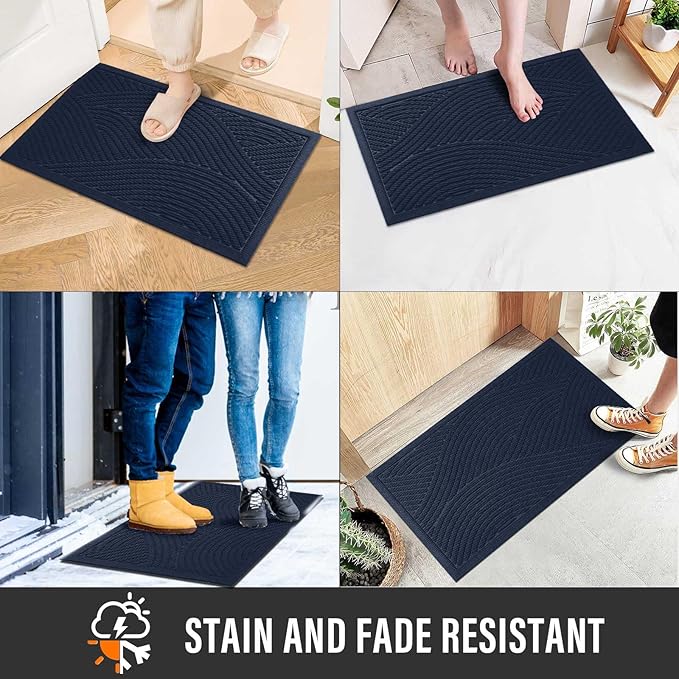 Sturdy Front Door Mat, Absorbent Muddy Dirt Resist Welcome Door Mats Outdoor Indoor, Stain and Fade Resistant, Non-Slip Backing Entry Mat Low Profile Doormat for Entryway, 47×32, Blue