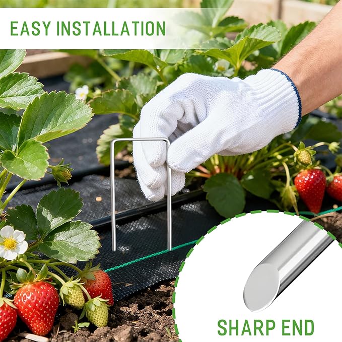 Landscape Staples 4 Inch 300 Pack Garden Stakes, Heavy Duty Galvanized Garden Staples for Fences, Lawns, Weed Barriers and Landscape Fabrics, Netting, Irrigation Hose (300)