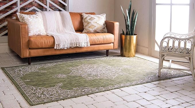 Unique Loom Outdoor Traditional Collection Area Rug - Antique (9' x 12' Rectangle, Green/ Gray)