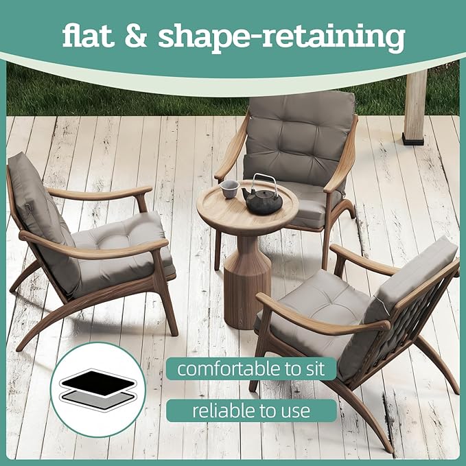 Outdoor Chair Cushions Set of 2, 42x21x4 Inch Patio Cushion for Dining/Rocking Chairs, High Back Soft Seat Pad with Ties, Indoor Outside Use, Fade-Resistant & Waterproof, Beige