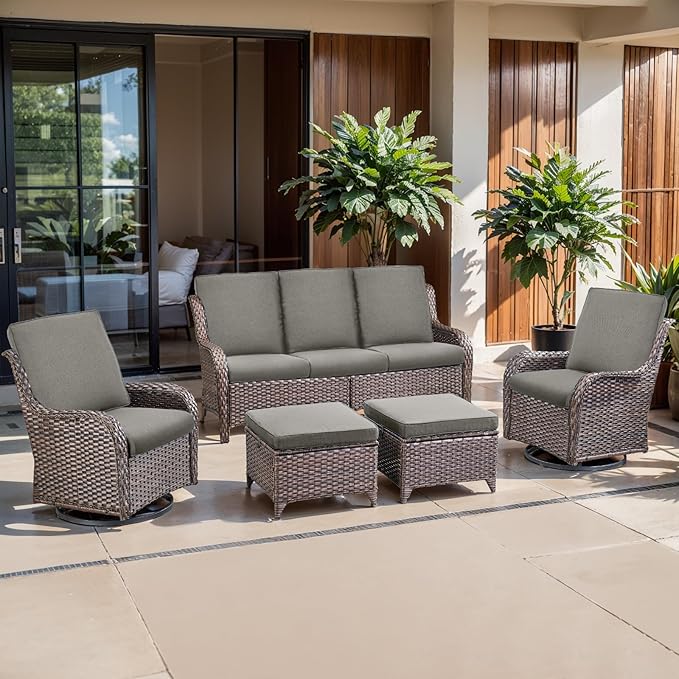 Belord Luxury 4" Thick Regular Outdoor Cushion Set - 22 x24 Inch 28D Sponge Filling Fade-Resistant Chair Cushions, Spill Proof Removable Patio Furniture Replacement Cushion for Sofa Bench - Grey