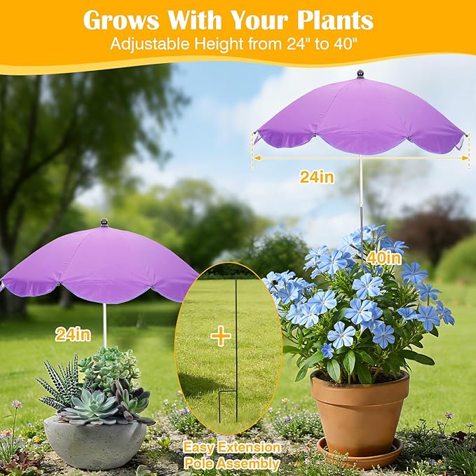 Plant Umbrellas for Outdoor Plants - 26" Large Garden Sun Shade for Plants with Adjustable Angle & Height (Max 43") - Plant Shades for Outdoor Plants, Flowers & Garden Beds - Plant Umbrella Shade for Potted Plants