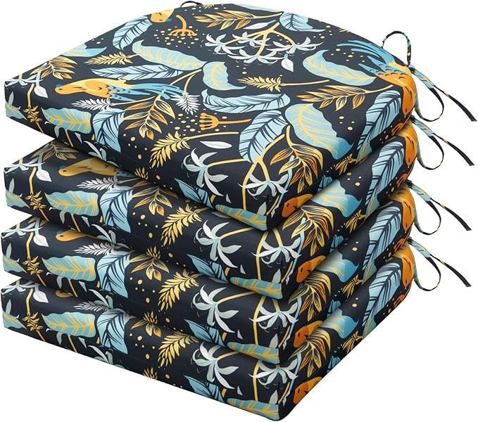 HARBOREST Outdoor Chair Cushions Set of 4, Water Resistant Patio Chair Cushions with Ties, Outdoor Seat Cushions for Patio Furniture, 17"x16"x2", Philomel