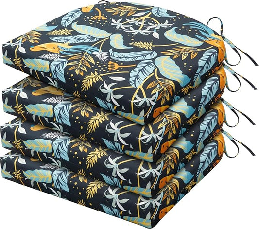 HARBOREST Outdoor Chair Cushions Set of 4, Water Resistant Patio Chair Cushions with Ties, Outdoor Seat Cushions for Patio Furniture, 17"x16"x2", Philomel