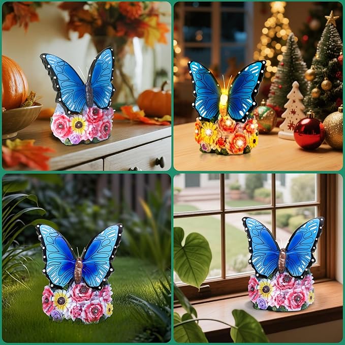 Linkax Butterfly Gifts for Women Mom Grandma Sister, Grandma Christmas Gifts, Butterfly Statue Solar Lights Outdoor Garden Decor for Outside Yard Patio Balcony Front Porch Home Decorations Ornaments
