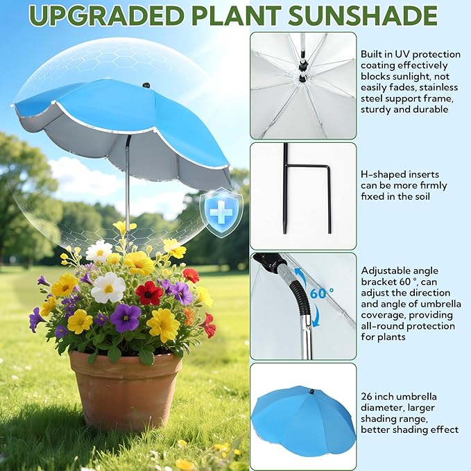 6 Pack Plant Umbrellas for Outdoor Plants, Large Upgraded Plant Shade Umbrella with Adjustable Angle, Sun Shade Cover to Defend Plants From Blazing Sun