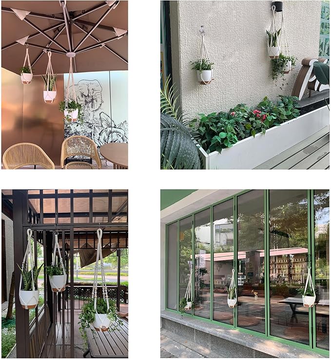 Hanging Planters with Macrame Plant Hangers for Indoor Outdoor Plants, 3 Set Hanging Baskets Flower Pots Holders 35''/27''/21'', Self-Watering Pots 7''/6''/5.5'', Boho Home Decor, White