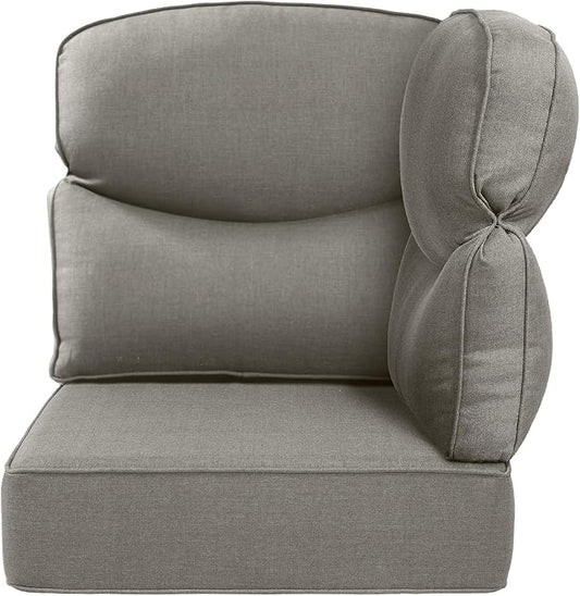 Luxury 24x24x6 Outdoor Corner Cushion 1 Set - Water-Repellent 3-Piece Cushion Set with Zipper for Outside Rattan Wicker Sofa Loveseat Chair Sectional Patio Conversation Sets - Grey/Smile