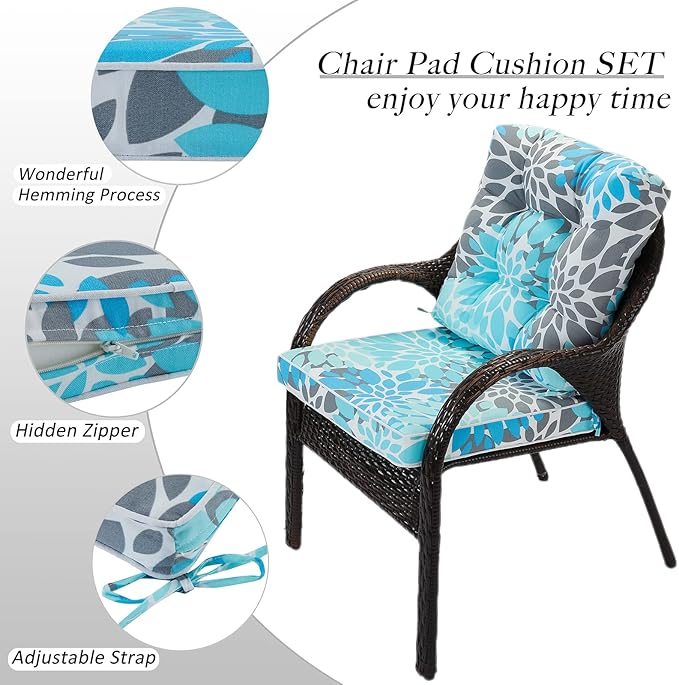 JMGBird Outdoor Seat/Back Chair Cushion Tufted Pillow, Indoor Deep Seat Chair Cushion Set 19"x19"