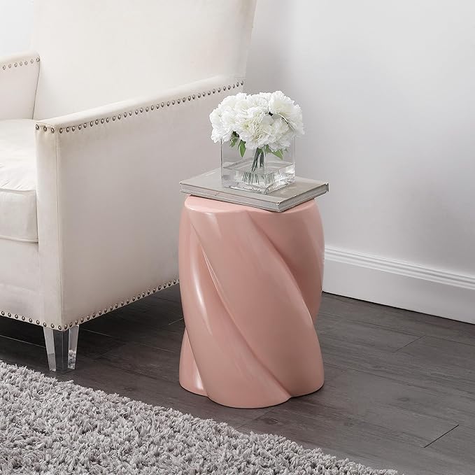 JONATHAN Y TBL1036B Yves 18" Modern Minimalist Rope Twist Ceramic Indoor/Outdoor Garden Stool, Bohemian, Coastal, Cottage, Traditional, Spill-Proof, Living Room, Garden Room, Patio, Pink