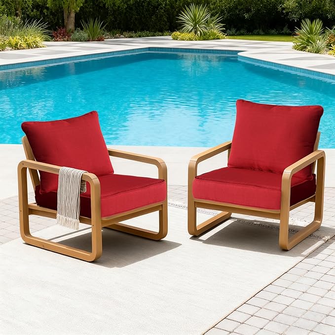 24x24 Inch Outdoor Deep Seat Cushions Set of 2,Thick High-Density Foam, Piped Edges & YKK Hidden Zipper,Water-Resistant UV-Resistant Polyester for Patio Furniture,Chili