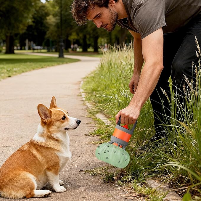 Portable Pet Scooper, Waste Pickup Tool, Compact Dog Cat Cleaning Advantage, Stainless Steel Grabber Set, Animal Care Accessory with Long Handle, Outdoor Lawn Garden Use for Travel Camping