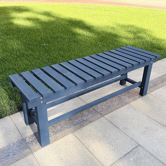 47.2'' Outdoor Garden Benches Weatherproof Patio Bench Two-Person Seat Backless Bench Wood Bench with Slatted High Temperature Bench for Front Porch Backyard (Upgraded to Prevent Fading)