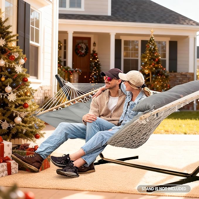 SUNCREAT 15 FT Hammocks for Outside, Two Person Hammock for Patio, Garden, Porch, Outdoor, Light Gray