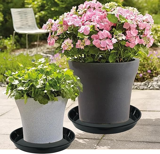 Plant Saucer Tray 6 inch, 6 Pack Plastic Plant Saucers for Indoors Outdoor, Heavy Duty Drainage Drip Water Trays for Planter Pots Flower, saucers for potted plants (6", Black)