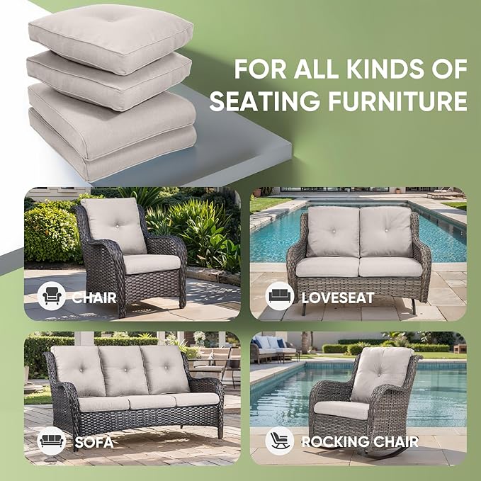 Outdoor Chair Cushion Set, 25 x 22 Deep Seat Cushion, Patio Chair Cushions for Outdoor, Include 1 Seat Cushion and 1 Back Cushion, Beige
