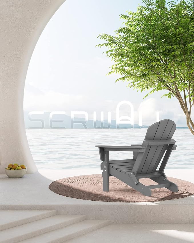 SERWALL Adirondack Chair Set of 8 for Patio Garden Outdoors Fire Pit- (Folding Gray)
