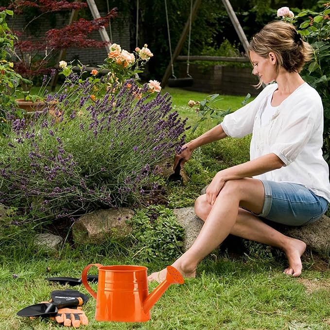 Watering Can Gardening Tool Accessories, Sprinkling Can 1L Metal Flower Garden Watering Can for Outdoor Indoor Plants Lawn Garden (Orange)