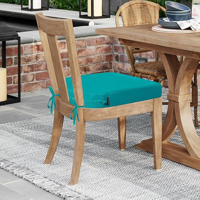 idee-home Outdoor Chair Cushions Set of 4, Thick 19" x 19" x 3" Outdoor Seat Cushions Patio Furniture Waterproof with Ties, Dining Pads