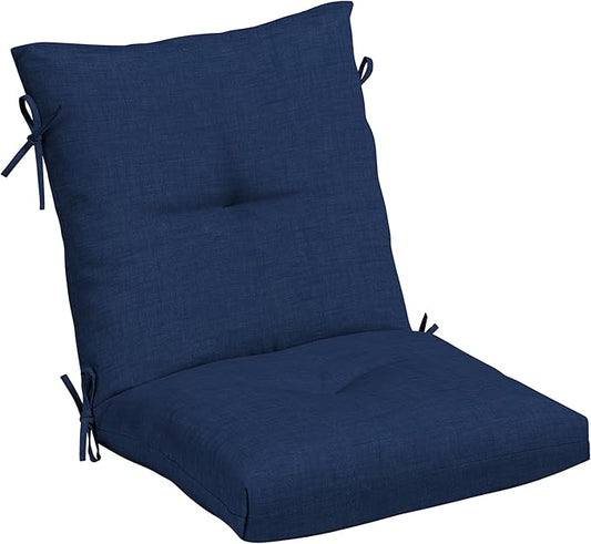 Arden Outdoor Plush Modern Tufted Blowfill Dining Chair Cushion, 21 x 40, Water Repellent, Fade Resistant, Tufted Cushion for Dining and Bistro Chairs, Sapphire Blue Leala