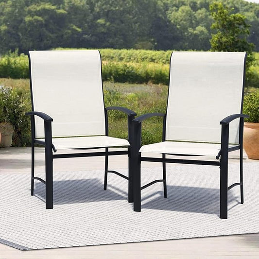 Outdoor Dining Chairs Set of 2, Patio Chairs with Metal Frame & Textilene Fabric, Perfect for Patio Garden Deck