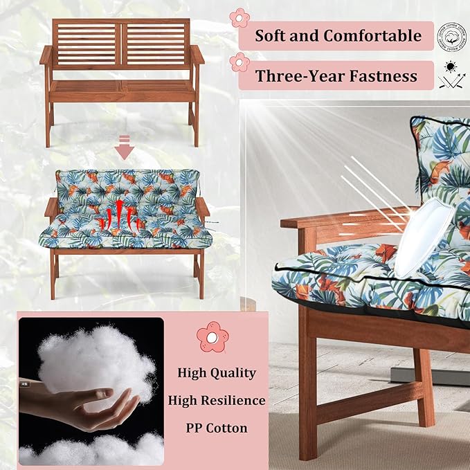 2-3 Seat Swing Replacement Cushion, Outdoor Bench Cushions with Backrest Thicken 4", Patio Furniture Garden Porch Loveseat Glider Pad Anti-Fading Waterproof (Hawaiian Flower, 40x70in-thicken)