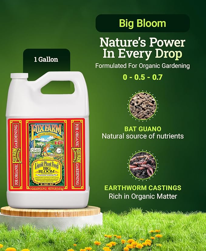 FoxFarm - Big Bloom Plant Food, Liquid Fertilizer Concentrate for Flowers, Fruits, and Vegetables, All Purpose Plant Fertilizer for Indoor & Outdoor Potted Plants, NPK 0-0.5-0.7 (Gallon)