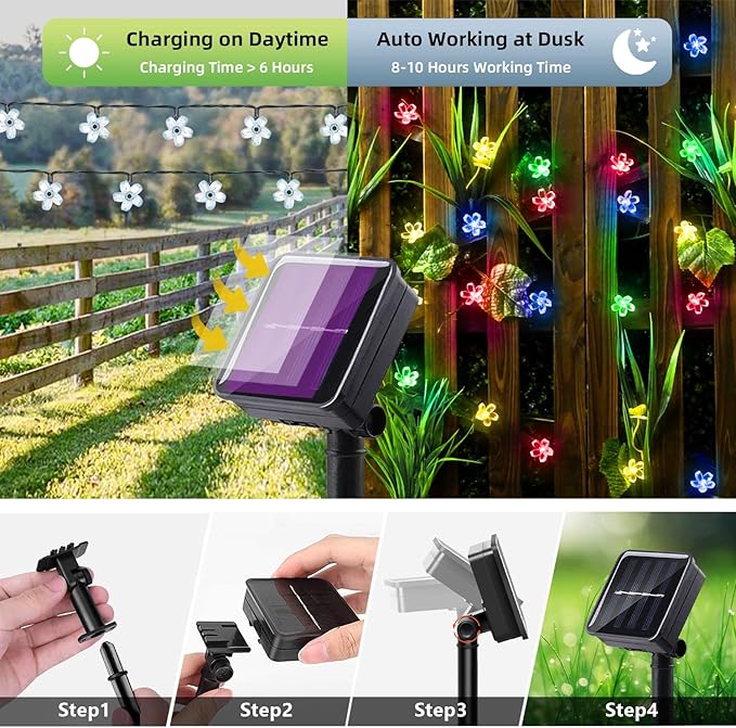 ITICdecor Solar Flower String Lights Outdoor Waterproof 50 LED Solar Powered Fairy Lights for Garden, Fence, Patio, Yard, Christmas Tree & Party Decor (Multi-Color)