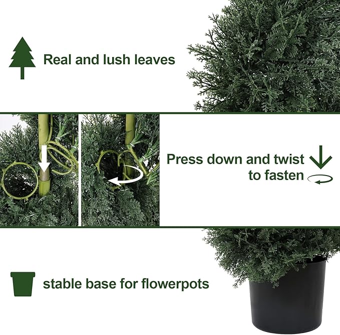 THE BLOOM TIMES 6ft Spiral Artificial Topiary Trees Set of 2, 71 inch Faux Cedar Trees for Outdoor Planters - Fake Twist Cypress Plants for Garden Front Porch Indoor Outside Decor 6 Foot