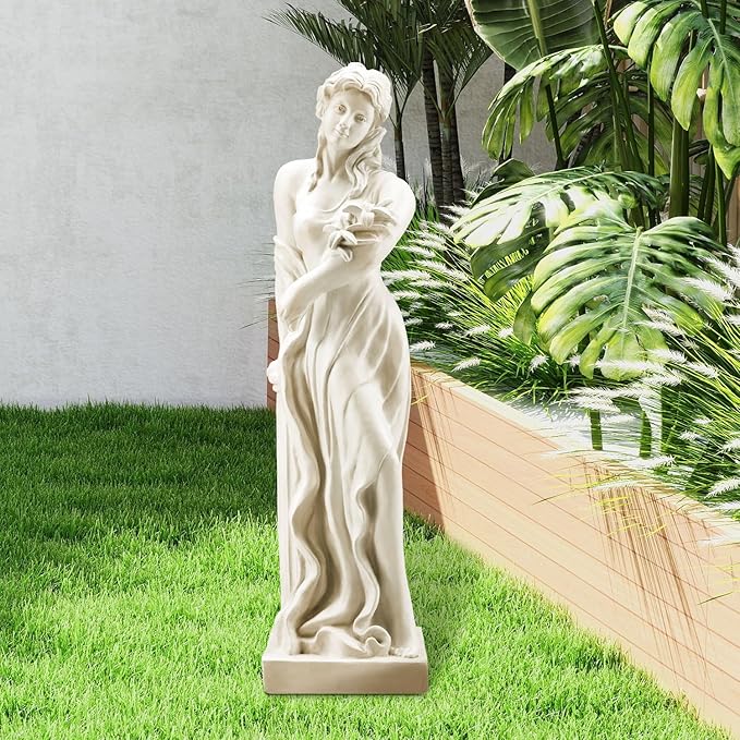YOLENY 51'' Large Outdoor Garden Nymph Statue, Goddess of Spring Flowers, Roman Style Sculptures Decorations, Religious Garden Statue for Patio Lawns