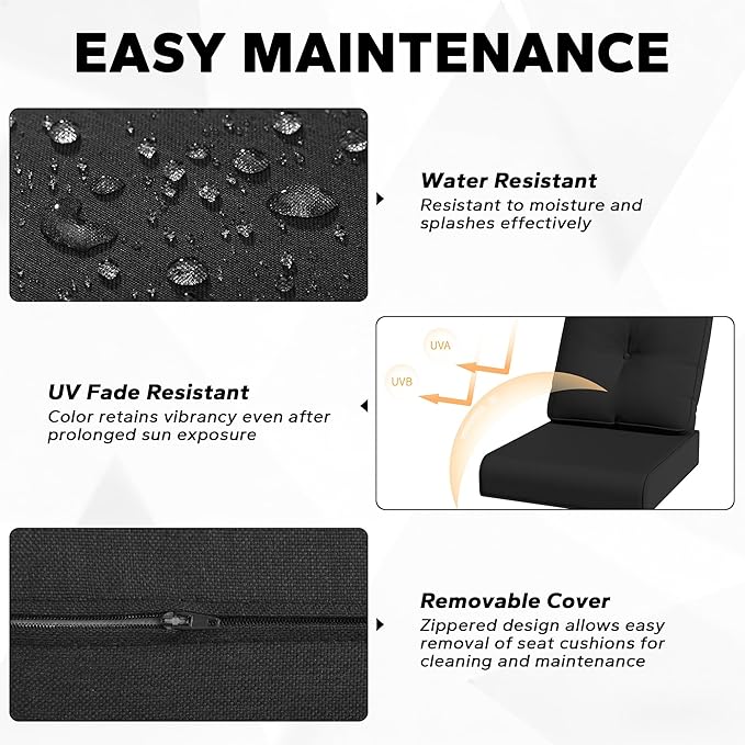 Joyside Outdoor Chair Cushions Set, 22x25/22x24 Inch Patio Furniture Deep Seat Cushions, Water Resistant & Thick Cushion, Outdoor Replacement Cushions for Seat and Sofa