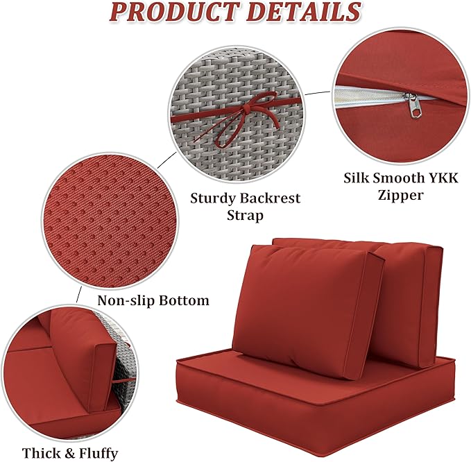 14-Piece Outdoor Cushions for Patio Furniture Thick Outdoor Chair Cushions 5" Foam High-Density Water-Resistant Deep Seat Cushion for 6-Seat Sectional Sets Liner&Cover Terra Red