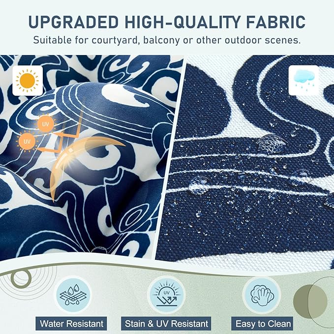 downluxe Outdoor Chair Cushions Set of 2 for Patio Furniture, Waterproof Tufted Overstuffed Patio Furniture Cushions, Thick Outdoor Seat Cushion, 19" X 19" X 5", Blue Carp