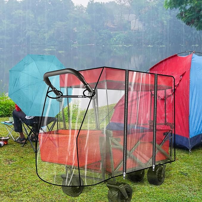 Wagon Cover for Rain, Universal Wagon Rain Cover, Waterproof, Transparent PVC, Folding Canopy, Stroller Trolley Cart Accessory for Outdoor Garden Camping Picnic