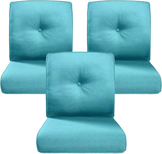 Belord Luxury 4" Thick Outdoor Cushion 3 Set - 22 x24 Inch 28D Sponge Filling Fade-Resistant Chair Cushion, Spill Proof Removable Patio Furniture Replacement Cushions for Sofa Bench Swing - Turquoise