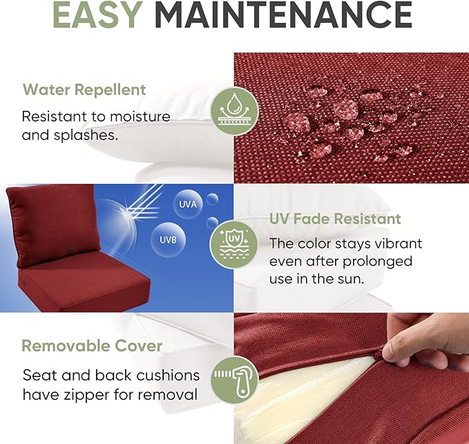 Outdoor Furniture Cushions, 6 inch Thick Seat Cushions for Outdoor Furniture, Waterproof 22x24 Patio Couch Cushions, Replacement Chair/Sofa Cushion, Include 4 Back & 4 Seat Cushion, Thick/Red